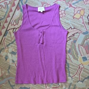 NWOT Sezane Pink and Purple Ribbed Tie Front Tank Top